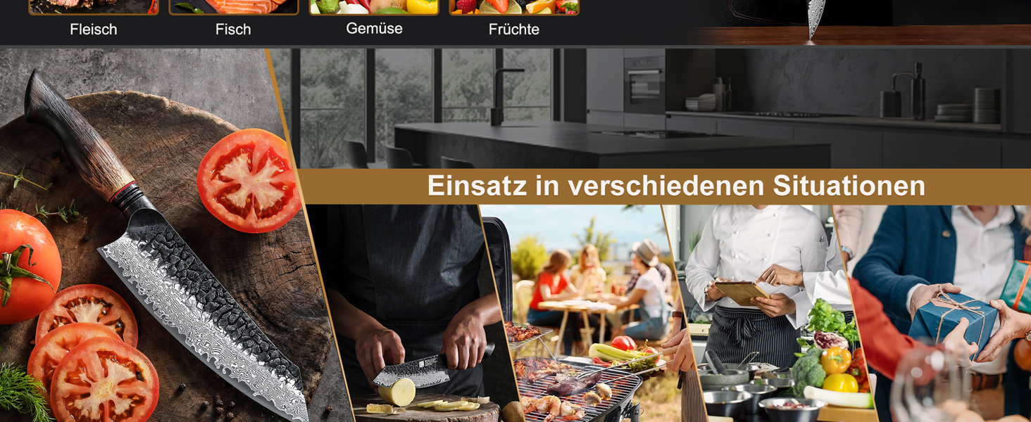 Ніж Сантоку XINZUO Damaststahl 19,3 см - професійний кухонний ніж з дамаської сталі, серія Mo, ергономічна ручка з білого дуба