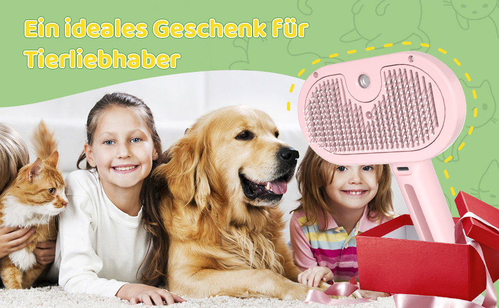 Щітка для котів з парою, щітка для собак з парою, щітка для котів та собак, щітка для котячого волосся, гребінець для котів з довгим волоссям, щітка для тварин, білий (рожевий)