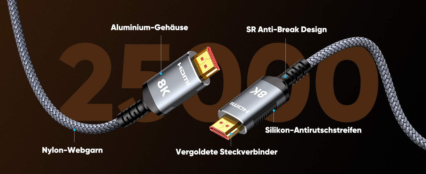 HDMI кабель Highwings 8K 3 метри, HDMI 2.1, 48Gbps, Ultra Highspeed, 8K@60Hz, 4K@120Hz, HDR10, eARC, DTS:X, 3D, HDCP 2.2/2.3, сумісний з PS5/PS4/PS3, HDTV, Blu-ray Player