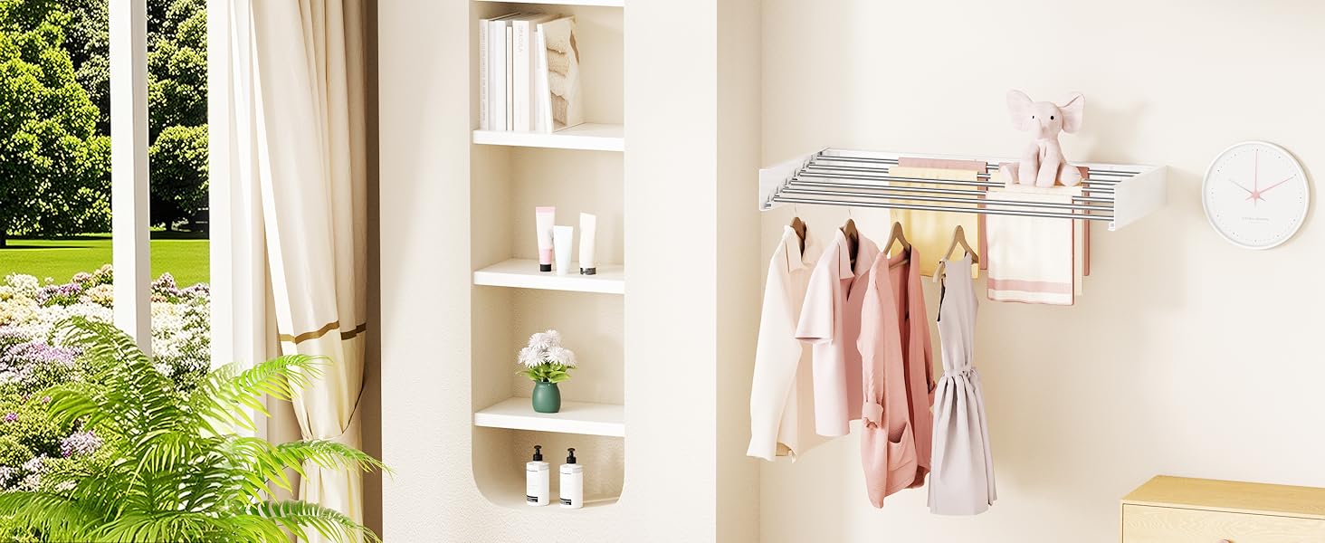 Настінна розкладна сушарка для білизни, компактна сушарка для рушників, висувна (6 трубок, білий, 100 см)