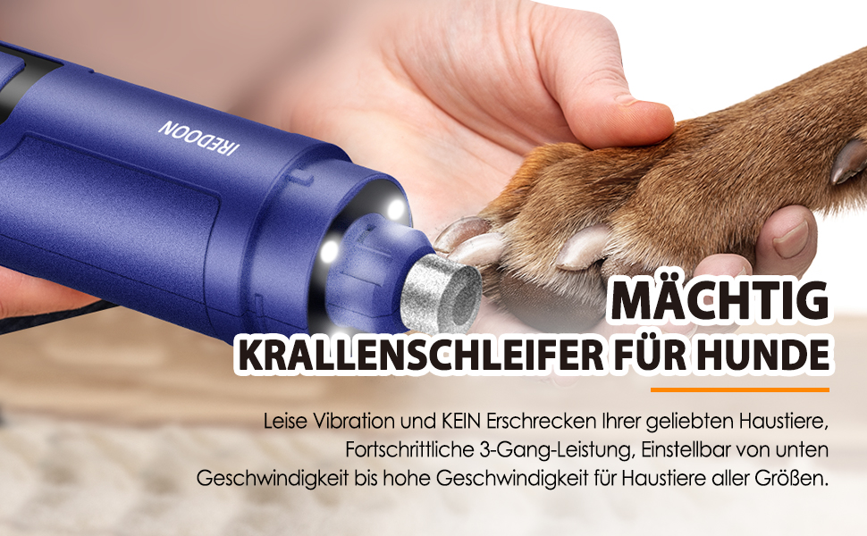 Шліфувальник кігтів для собак Profi Krallenschleifer 3-Gang з LED-підсвіткою та індикатором потужності. Тихий, перезаряджуваний, для собак великих, середніх та малих порід. Колір: темно-зелений (блакитний)