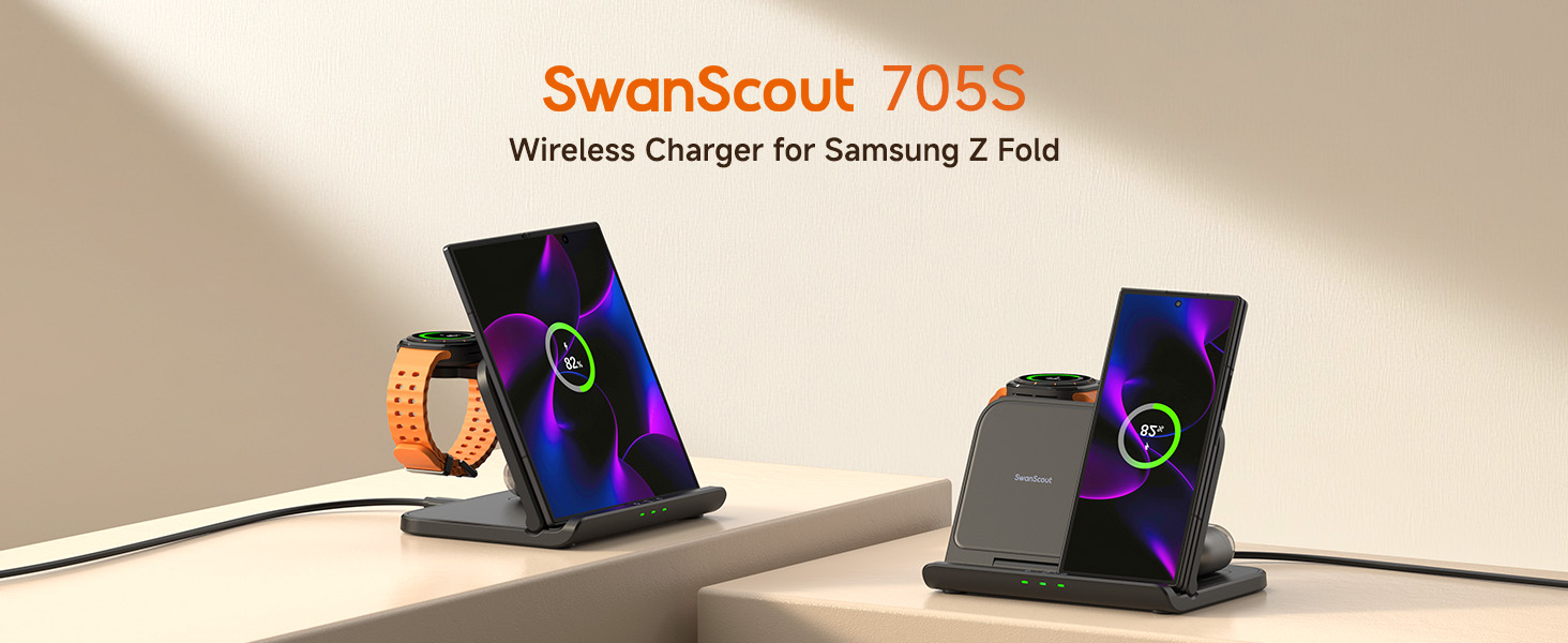 Зарядна станція SwanScout 705S для Samsung Galaxy Z Fold 7/6/5, Pixel 9 Pro Fold, Galaxy Watch 8/Ultra, Galaxy Buds 3 (без адаптера)