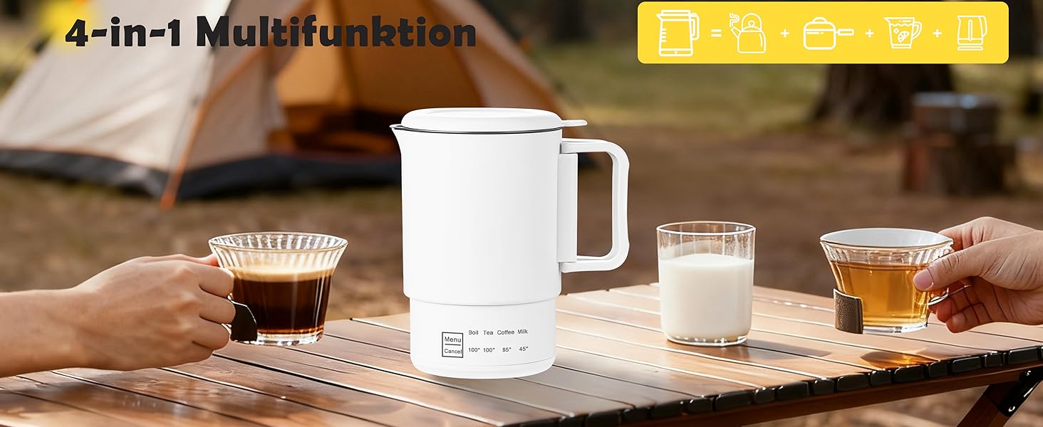 Електричний чайник 0.9л з нержавіючої сталі 304, 1360W, швидке кип'ятіння за 4-6 хв, класичний компактний дизайн, кнопка 1 натискання, автоматичне вимкнення та захист від перегріву, для дому, офісу та приготування кави (кремовий)