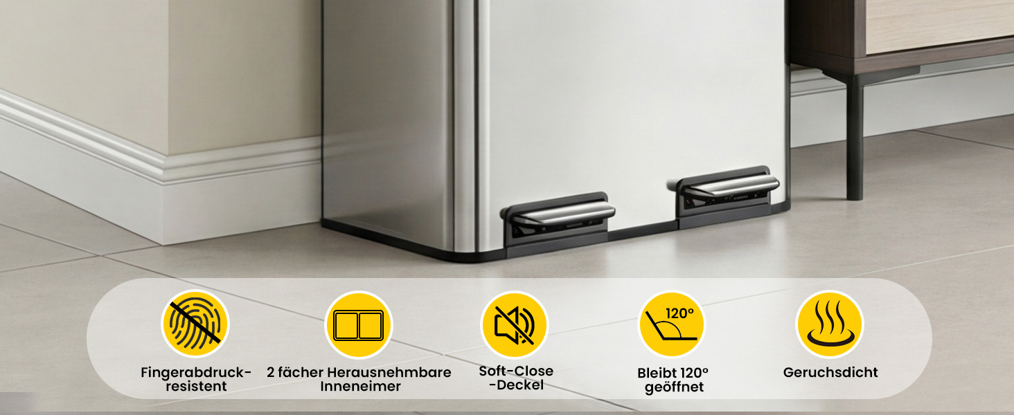 Кухонний смітник YEAUPE PRO на 60л (2х30л), роздільний відро для сортування сміття та переробки, нержавіюча сталь