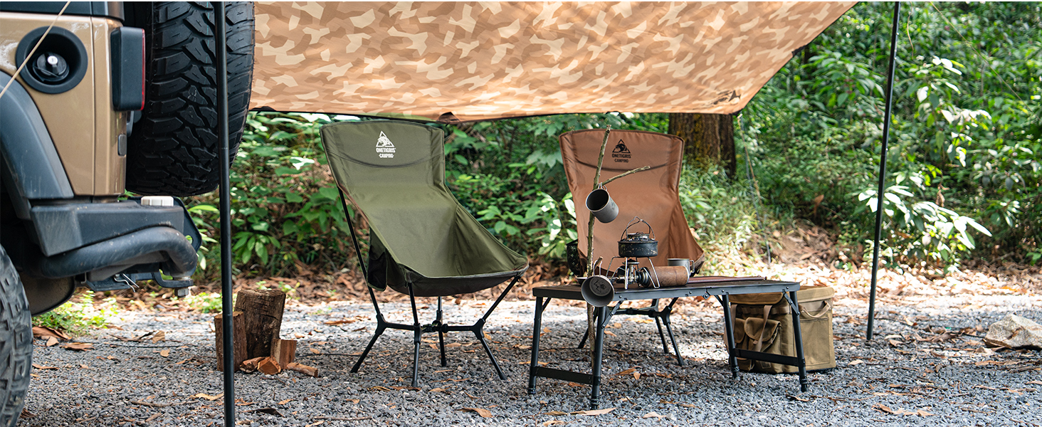 Кемпінговий стілець OneTigris OASISFLEX складний, високий, до 150 кг, зелений Ranger. Стілець для риболовлі, туризму з бічними кишенями