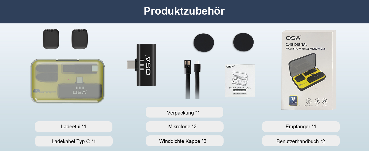 Бездротовий петличний мікрофон OSA для iPhone та iPad, mini Dual з фільтром шуму, для інтерв'ю, Vlog, YouTube (Type C)