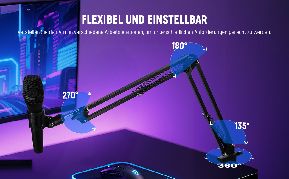 Кріплення для мікрофону Neewer MS006 – Шарнірний мікрофонний стійка з кріпленням 3/8' - 5/8' для Blue Yeti, Snowball, Quadcast та інших мікрофонів (до 1.5кг)