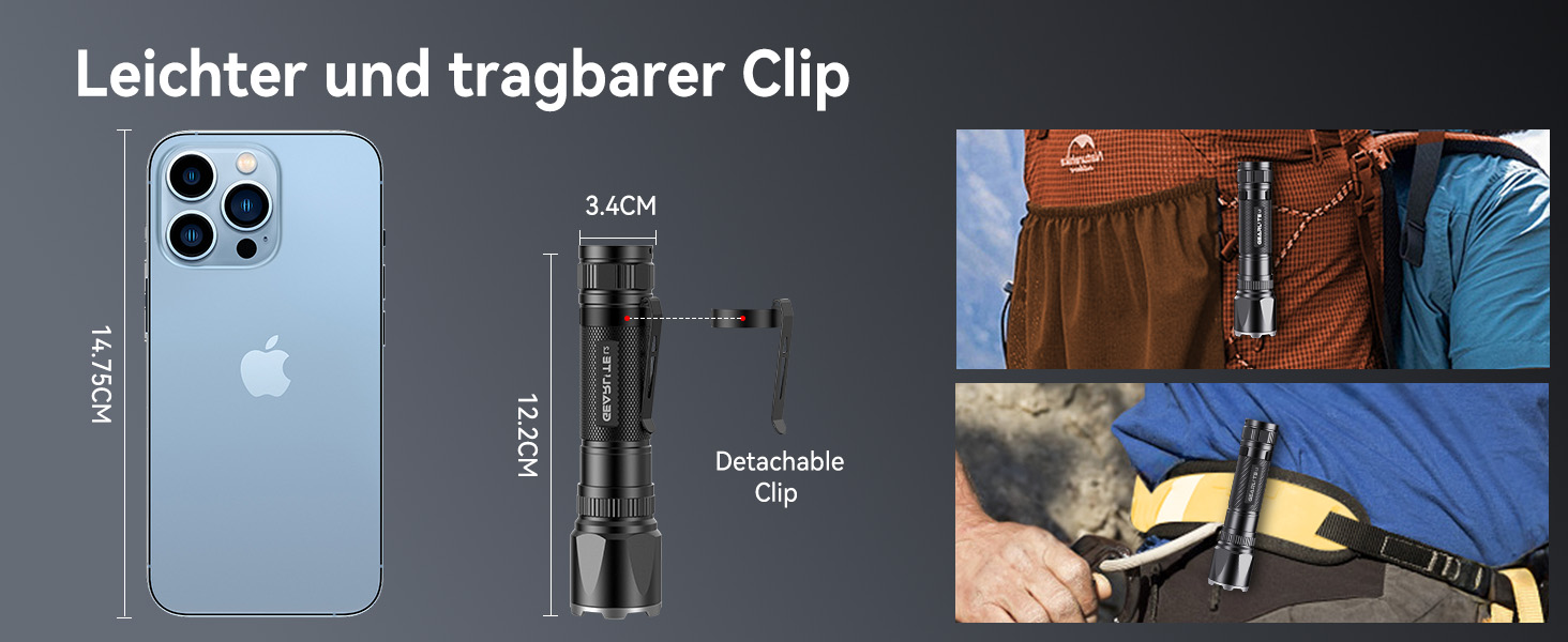 Тактичний ліхтарик GEARLITE 2 шт. - LED, 3000 люмен, Zoom, 3 режими, водонепроникний IP65, для кемпінгу, риболовлі, тактики