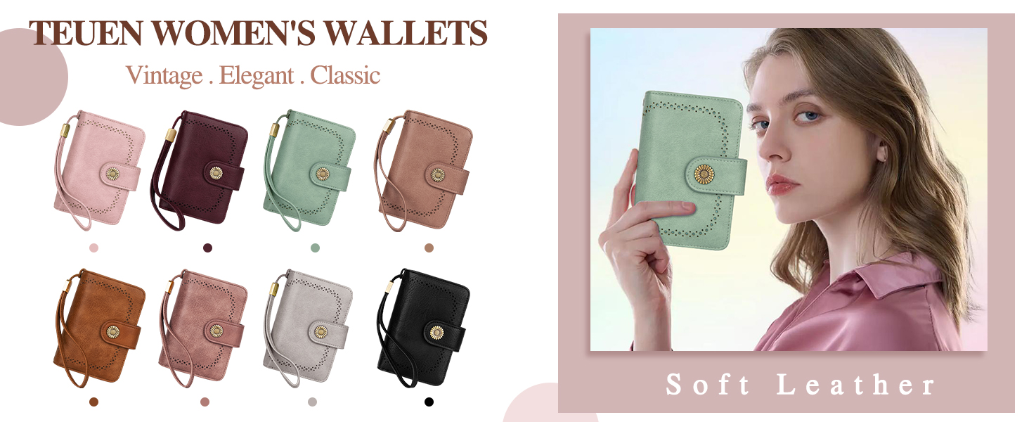 TEUEN Women's Wallet Large Capacity PU Leather Vintage Card Holder Purse Organizer Wallet Medium Size with RFID Blocking and Multiple Compartments