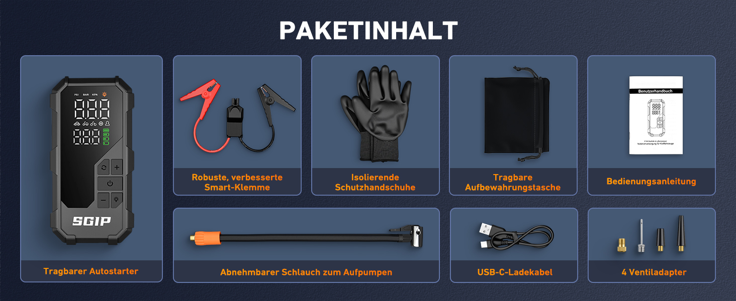 Пускозарядний пристрій для авто 7000A з компресором 150PSI, Powerbank 26800mAh для бензину (до 9л) та дизеля (до 8л), LED-ліхтар