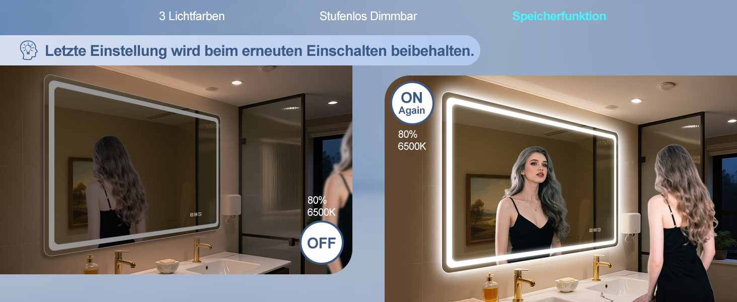 Дзеркало для ванної кімнати зі підсвічуванням STARLEAD 100x70 см з Bluetooth, антизапотівання, регулювання яскравості, 3 кольори світла, пам'ять, IP44, LED, горизонтальне/вертикальне, HD скло, Madrid Silver (M3015)