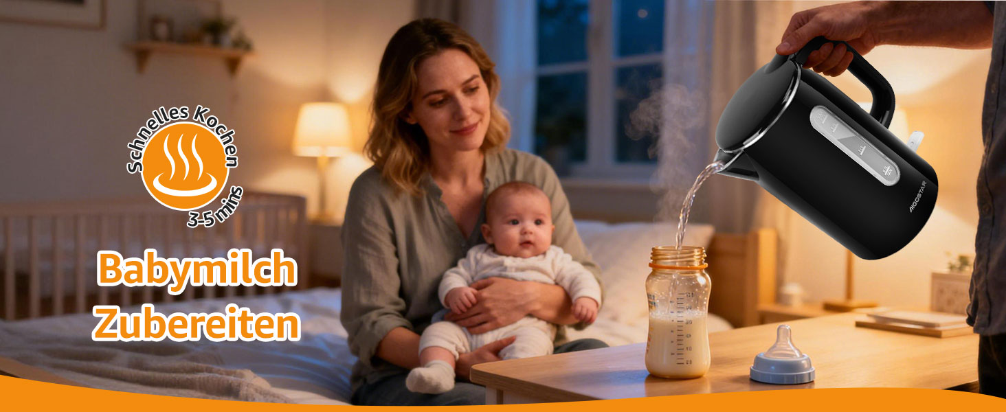 Електричний чайник Aigostar з нержавіючої сталі, чорний, 1.7 л, 2200 Вт - Швидкий кип'ятіння, подвійні стінки, без пластику, індикатор рівня води, автовимкнення, BPA-free, для кухні та офісу