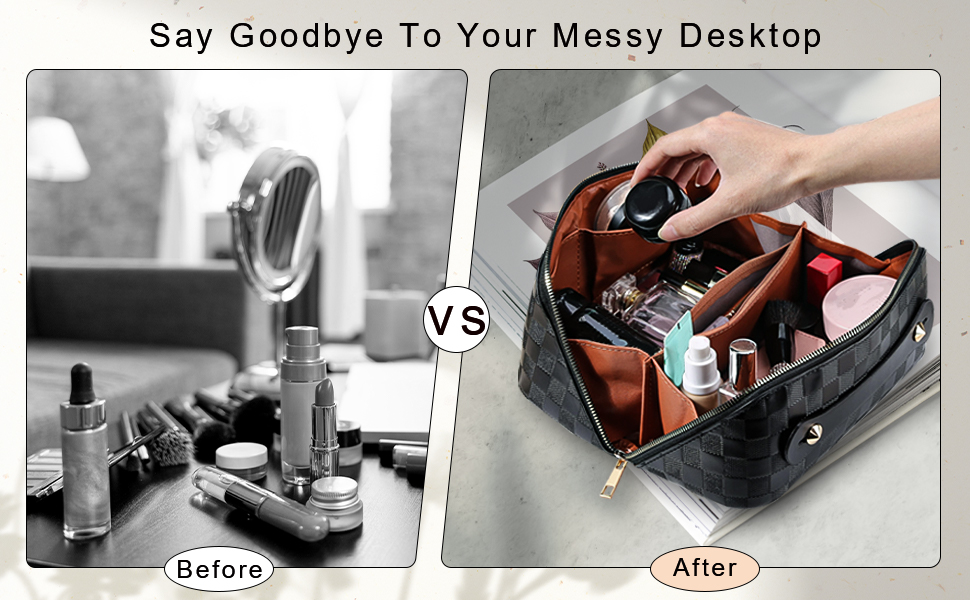 Косметичка для подорожей жіноча, велика містка, з PU шкіри, органайзер для макіяжу, культбагаж, косметичка для подорожей, аксесуари для подорожей, чорно-біла в клітинку