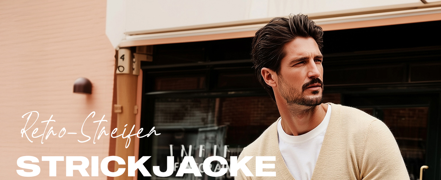 Чоловіча в'язана кофта NITAGUT, вінтажний смугастий дизайн, довгі рукави, V-подібний виріз, ґудзики (L, темно-синій)