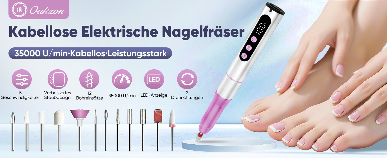 Електричний набір для манікюру Nagelfräser: 13 насадок, 5 швидкостей, 35000 обертів/хв, для гелю та акрилу