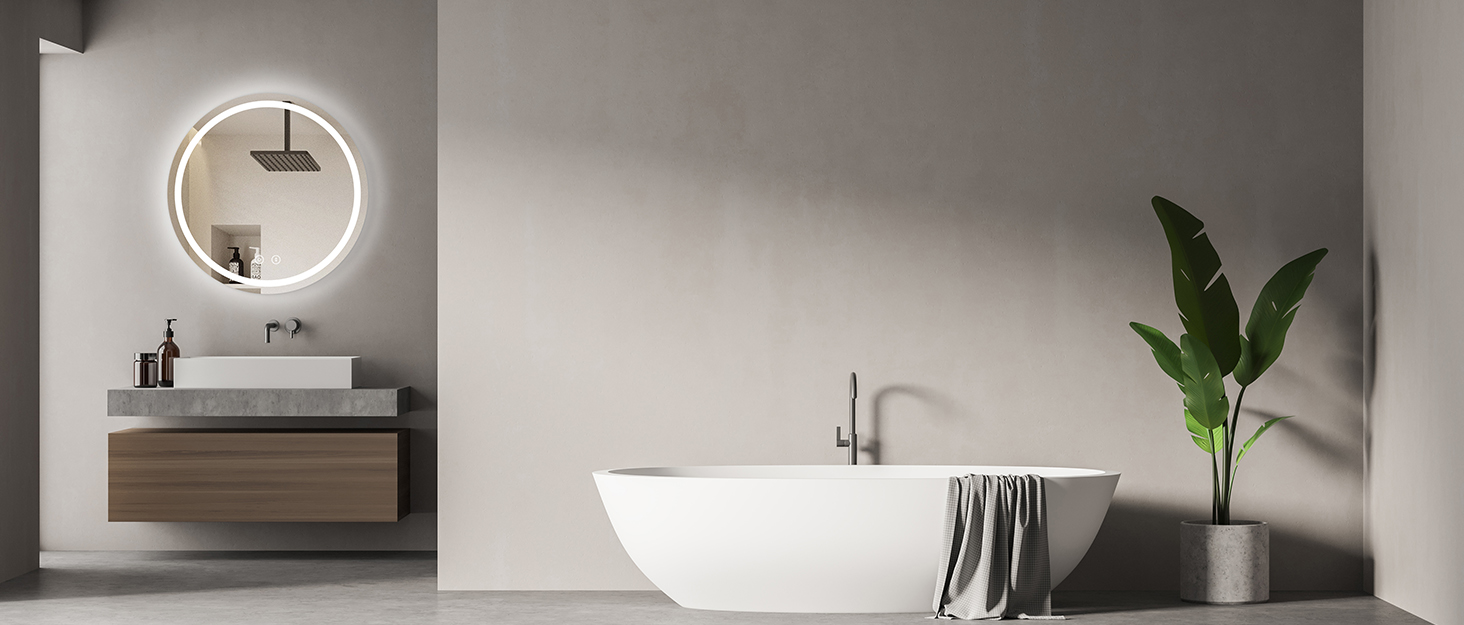 Дзеркало для ванної кімнати Dripex круглої форми з підсвічуванням LED, сенсорне керування, регулювання яскравості, 3 кольори світла, запобігання запотіванню, 60x60 см