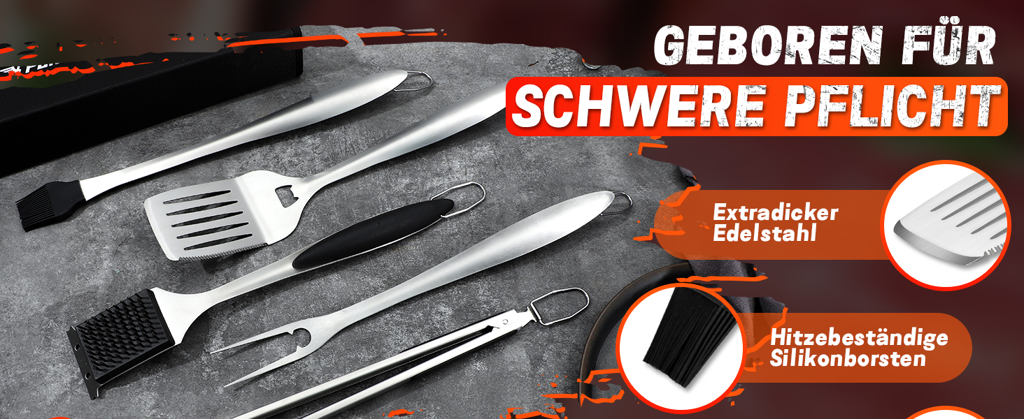 Набір аксесуарів для гриля PURPLEBIRD 31 предмет – Преміум набір гриль-посуду з нержавіючої сталі для чоловіків та жінок з сумкою, килимком для гриля, для саду, кемпінгу та дня народження (Сріблястий)