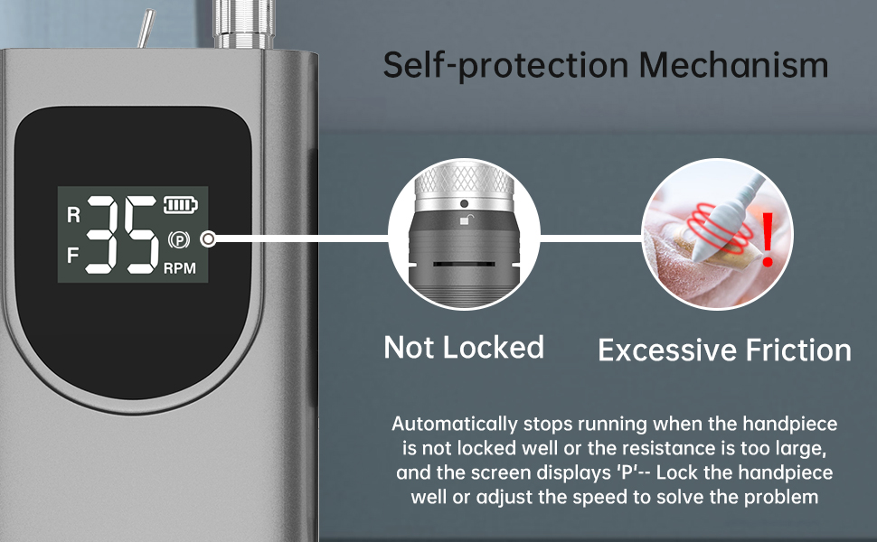 Електрична нігтьова фрезер Kredioo з LED-дисплеєм та 6 насадками для гель та акрил (35000 об/хв)