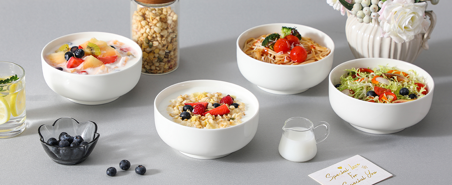 Набір з 4 великих порцелянових мисок MALACASA, 800 мл, для мюслі, супу, рамену, білий