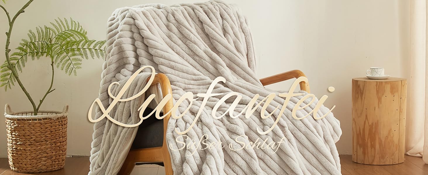 Плюшевий м'який плед Luofanfei 180x200, салатовий/бежевий, з ефектом