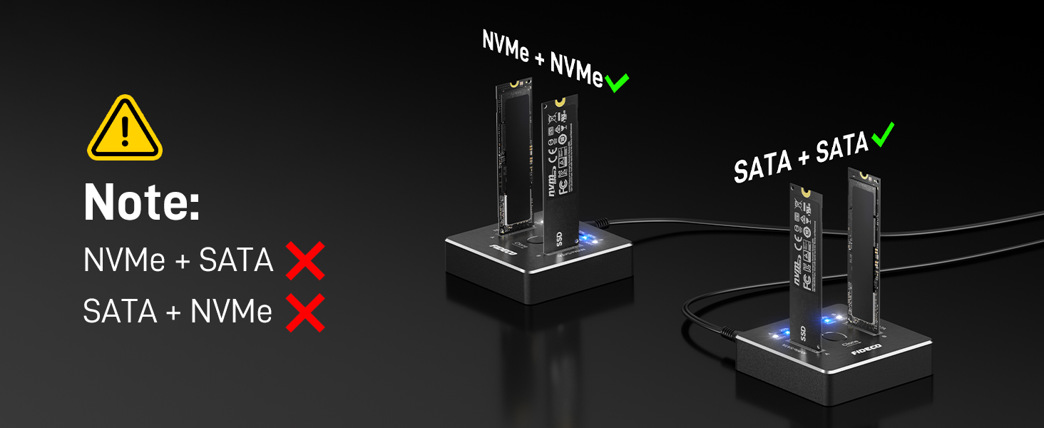 Док-станція для SSD FIDECO M.2 NVMe SATA, USB 3.2 Gen 2 (20Gbps), алюмінієвий корпус, підтримка клонування, UASP, TRIM