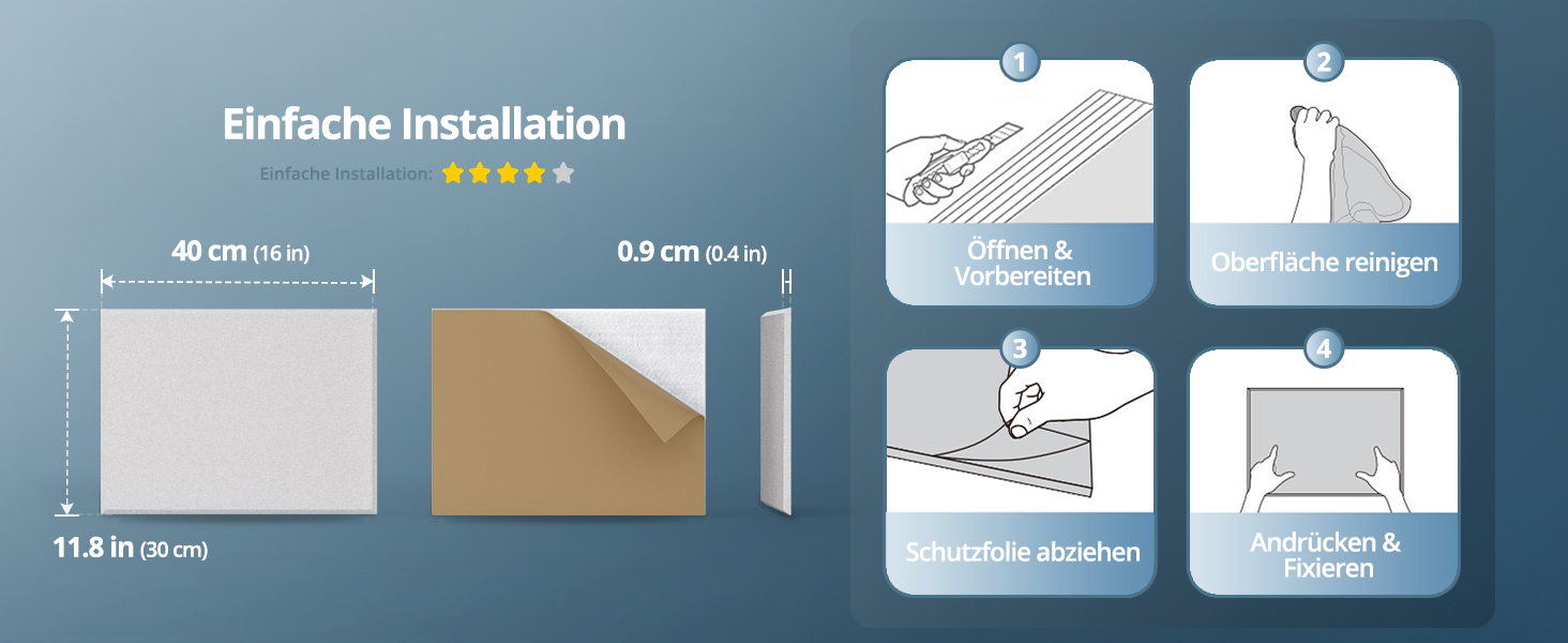 Акустичні панелі для звукоізоляції стін прямокутні, шумопоглищаючі панелі високої щільності з самоклейкою, білі (30x40x0.9 см, 12 шт)