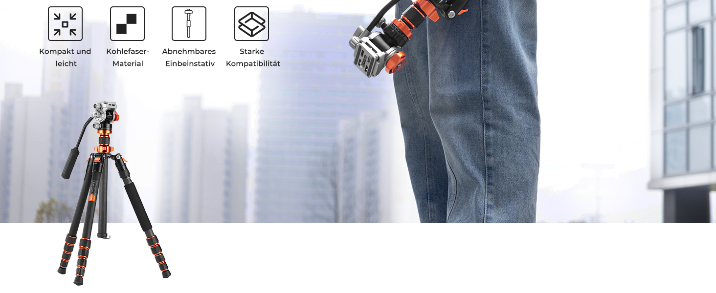 Штатив K&F Concept T254A7+BH-28L для камери: професійний, 230 см, з рідинною головкою