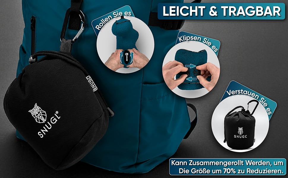 Подушка для шиї SNUGL з піною з пам'яті, миюча та регульована | М'яка подушка для подорожей на літаку, в авто та в дорогу | Подушка-викрутка для шиї, Neck Travel Pillow (дорослий, маленький, блакитно-зелений)