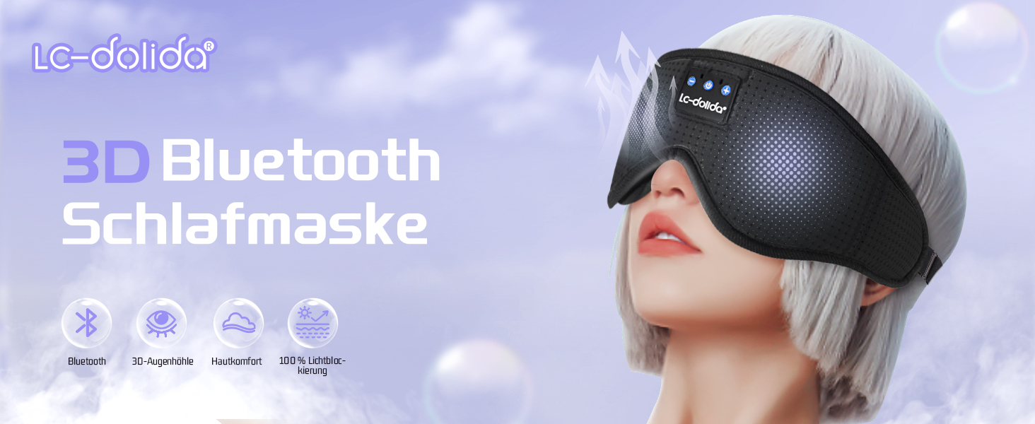 Маска для сну з Bluetooth навушниками Dolida - повна світлоізоляція, дихаюча тканина, для подорожей, йоги, медитації