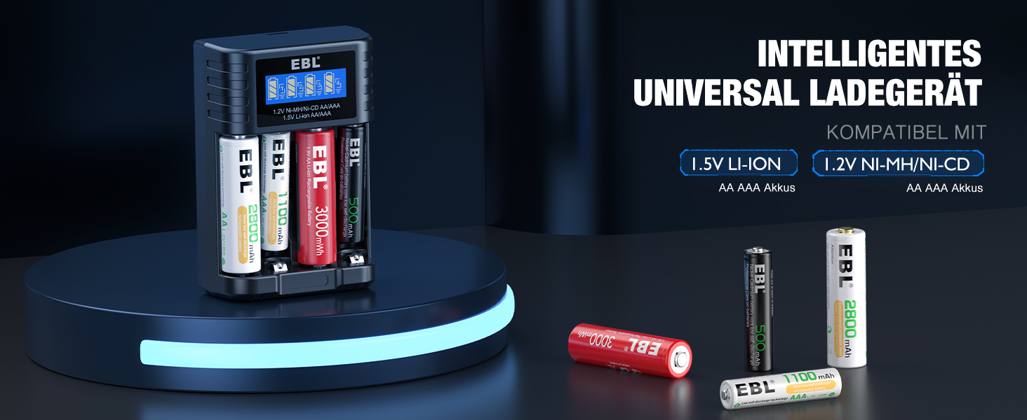 Зарядний пристрій EBL для акумуляторів AA AAA 1.2V NI-MH/Li-Ion, Type-C, індикатор заряду, окремий відсік