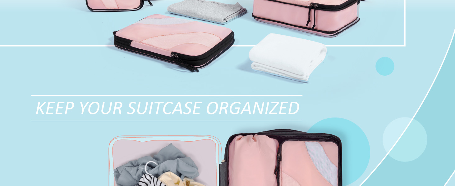 Органайзери для валізи BAGSMART компресійні (4 шт) - чорний/рожевий