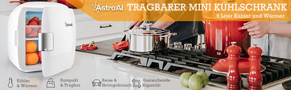 AstroAI Міні холодильник 9 літрів з охолодженням та нагріванням 12/230V для авто, дому, офісу та гуртожитку (білий)