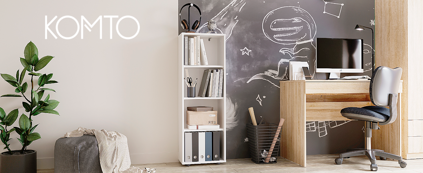 Білий книжковий стелаж KOMTO Regal 80 см, 3 полиці, регульовані полиці, підлоговий, 80x90x24 см, для зберігання книг і декору