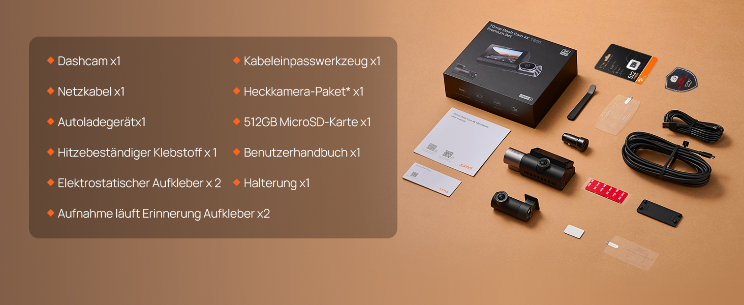 3-канальний автомобільний відеореєстратор 70mai T800E 4K (Передня, Задня, Салонна камери), HDR, ІЧ нічний режим, 24ГД нагляд, GPS, WiFi 6, Суперконденсатор, 64GB SD карта