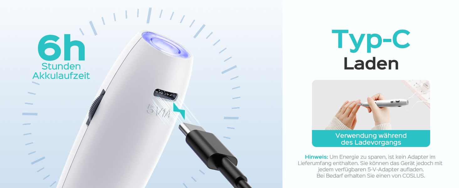 Професійний набір для манікюру та педикюру Coslus: електрична фрезер з регулюванням швидкості, світлом, металевими насадками та USB-C зарядкою