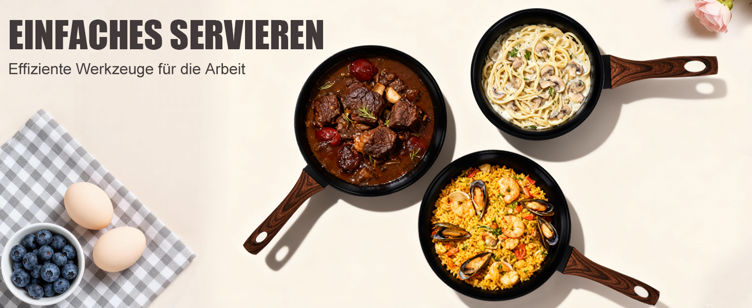 Набір посуду LEADZM Keramik 20 предметів для індукційних плит: каструлі, сковороди з кришками (Чорний+Натуральний)