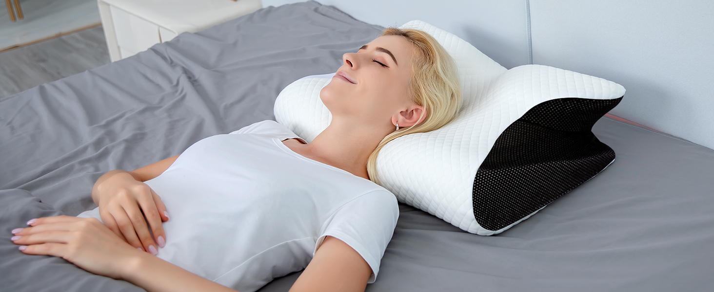 Ергономічна подушка для шиї та голови HOMCA 2 в 1 з ефектом пам'яті (Memory Foam) для всіх позицій сну, 60x40x12/14 см, чорна