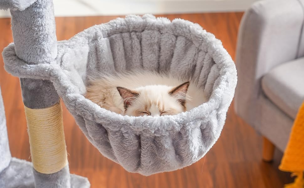 Котячий комплекс Hey-brother Kratzbaum 154 см з сизалевим мотузком, гамаком, будиночком та платформою, сірий EMPJ050W