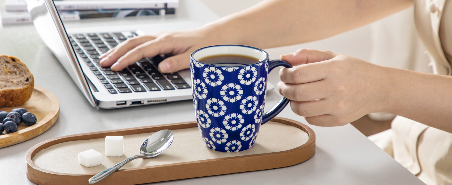 Набір кавових чашок з блюдцями Vancasso Cappuccino SELENE 6шт, 240мл, блакитно-білий вінтаж, порцеляна, для мікрохвильовки та посудомийної машини