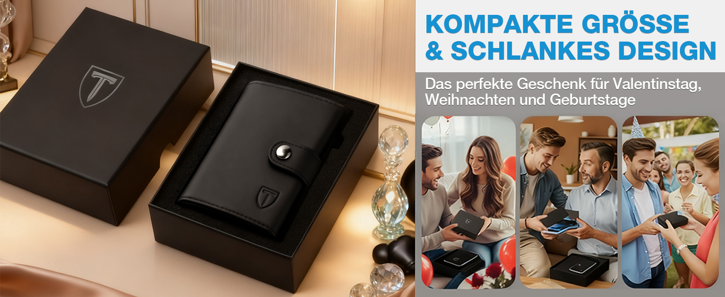 Чоловічий гаманець TENBST з відділом для монет, Slim Wallet, картхолдер на 8-10 карт, RFID захист, преміум якість, чорний