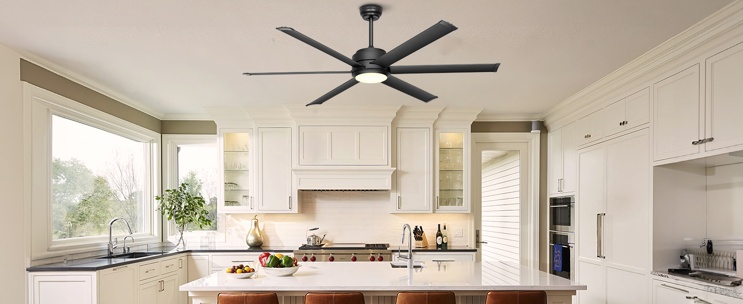 Deckenventilator Ohniyou з підсвіткою, пультом та додатком, 152.4 см (60 дюймів), регульована яскравість, DC-двигун, великий вентилятор для тераси, вітальні, чорний