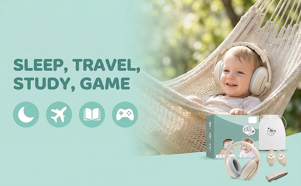 Навушники для захисту вух дітей, 0-4 роки, 25dB – регульовані, з неслизьким обручем, для літака, свят та подорожей