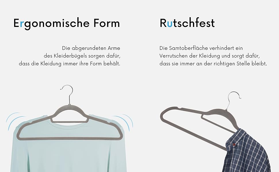 Плечики для одягу OGIVO, набір з 20 шт., сірі - антиковзаючі, для краваток, з поворотним гачком, з вирізами для плечей