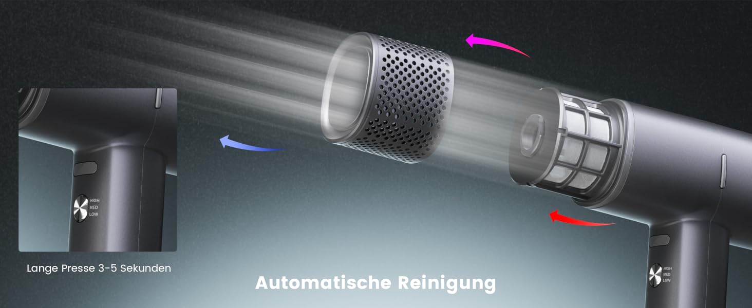 Іонізатор для волосся Föhn - високошвидкісний фен з насадкою-дифузором для жінок та чоловіків, 3 режими/2 швидкості, легкий, рівномірне тепло, тихий, чорний (сірий)
