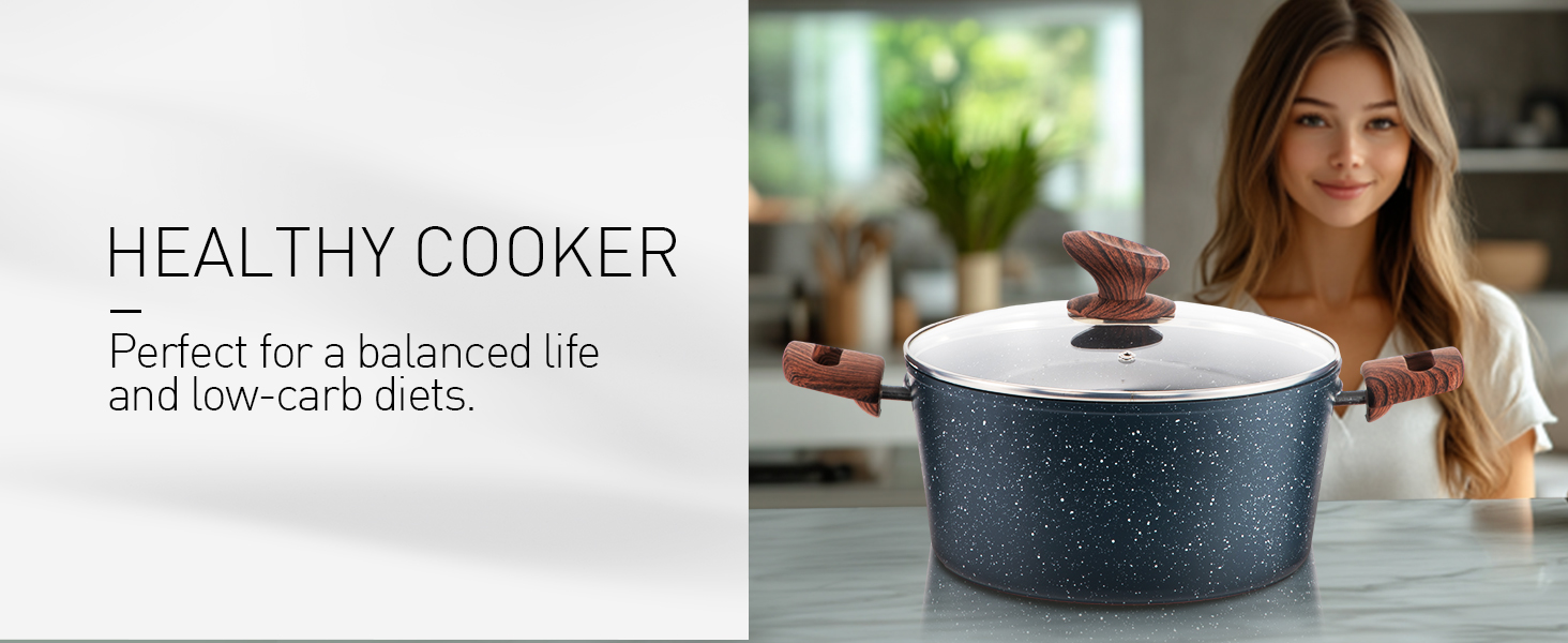 Набір посуду Kitchen Academy 12 предметів: каструлі та сковорідки з антипригарним покриттям, для плити, індукції та мікрохвильовки, блакитний