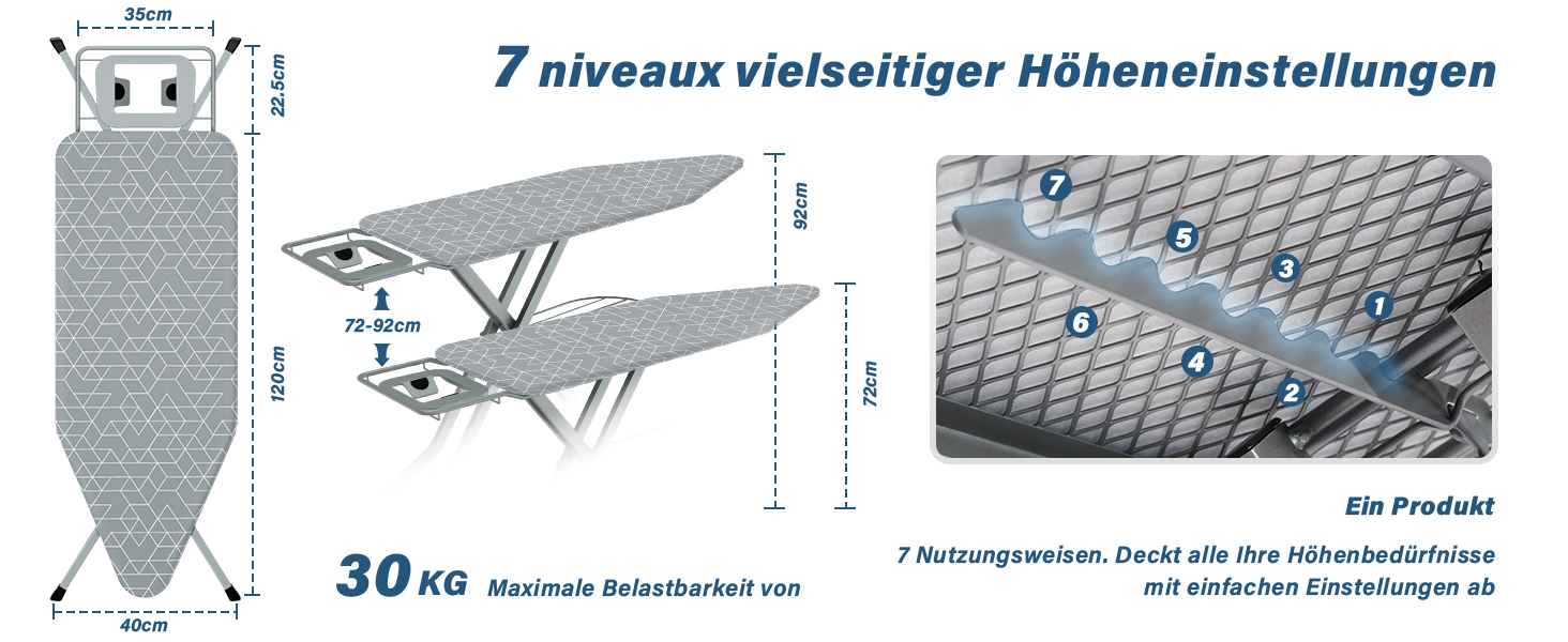 Гладильна дошка STANEW XXL 120 x 45 см – розкладна та регульована по висоті з системою безпеки, підставкою для праски та неслизькими ніжками