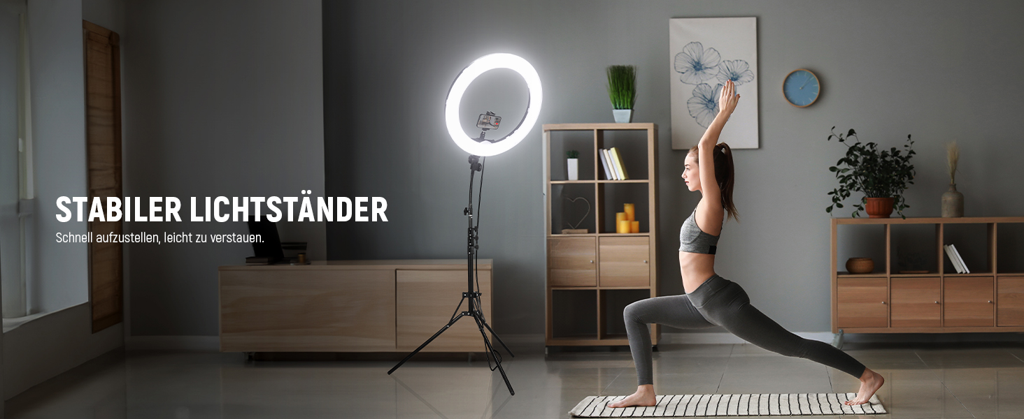 NEEWER Комплект кільцевого світла для фото та відео: 48 см, 52 Вт, 5500K, Bluetooth, для смартфона, YouTube, Self-Porträt Aufnahmen, RL-18