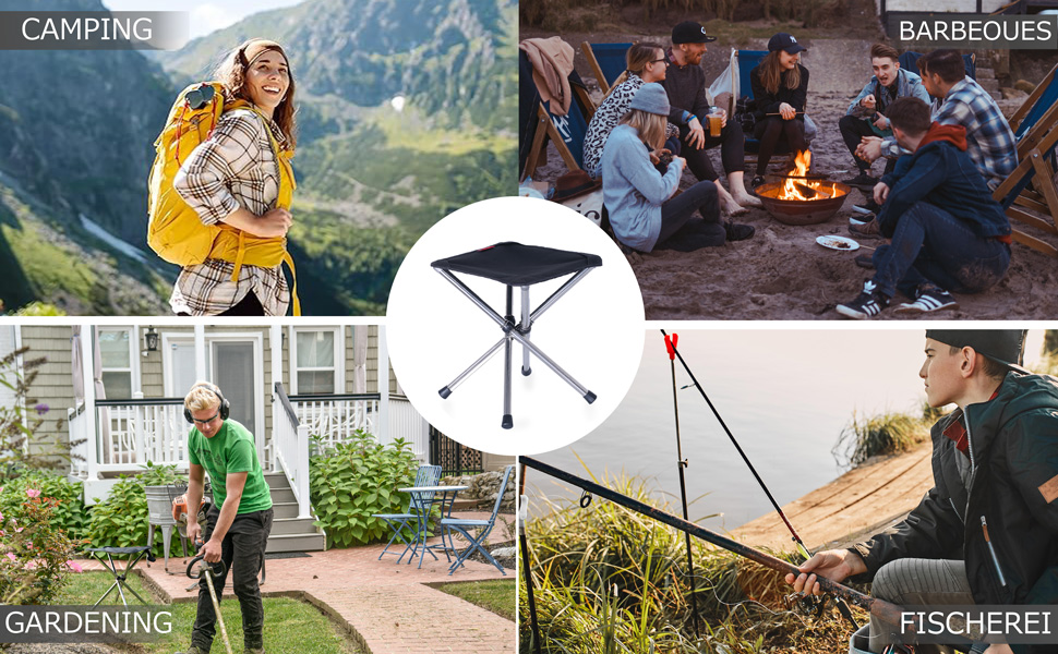 Складний стілець для кемпінгу Azarxis - портативний, легкий, для риболовлі, піших прогулянок, відпочинку на природі та барбекю, з сумкою (01 Чорний - L)