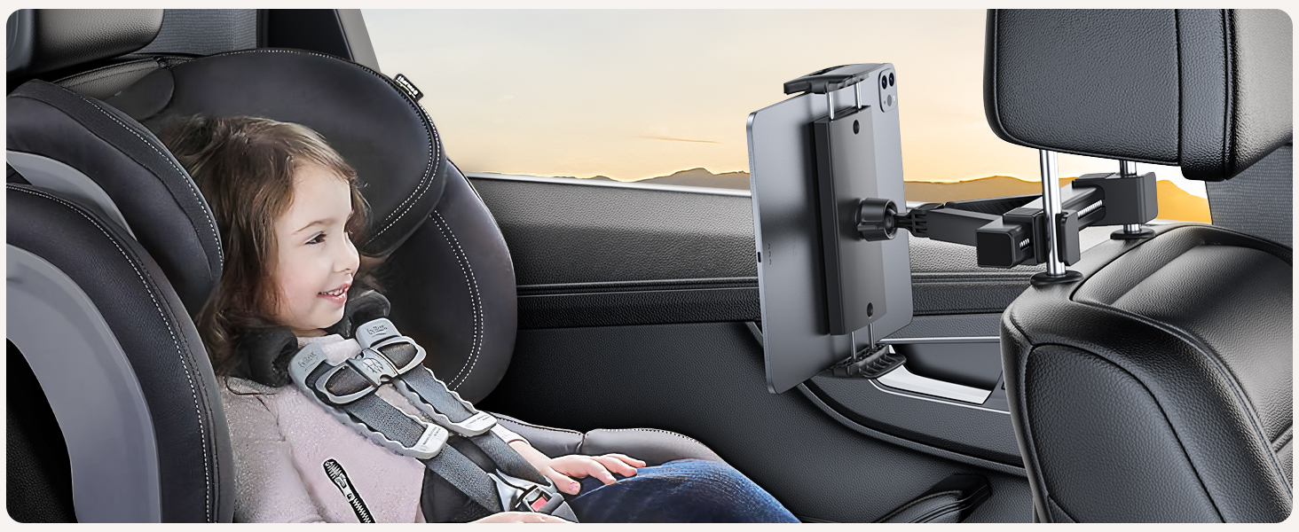 Тримач для планшета в авто Tryone - кріплення на підголівник, 360° обертання, сумісний з iPad, Smartphone, Switch, Tabs, 4.7-13 дюймів