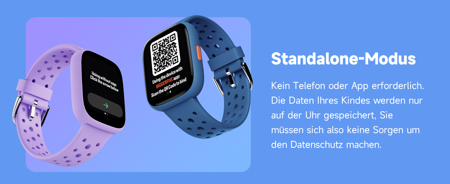 Смарт-годинник BIGGERFIVE для дітей, 1.8' - фітнес-трекер, пульсометр, монітор сну, водонепроникний (IP68), ігри, для дівчаток та хлопчиків 5-16 років, блакитний